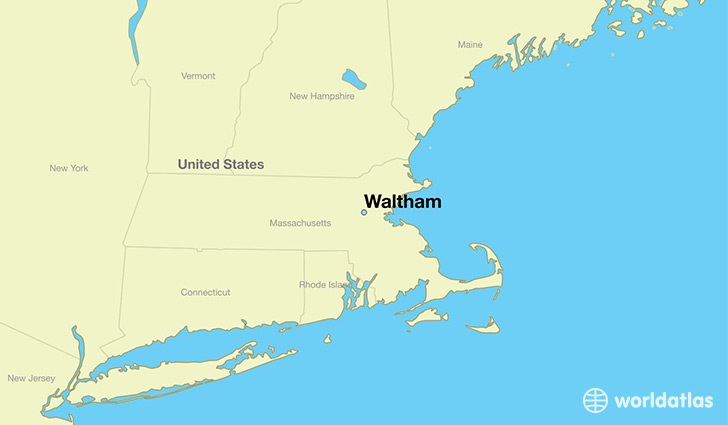 map showing the location of Waltham