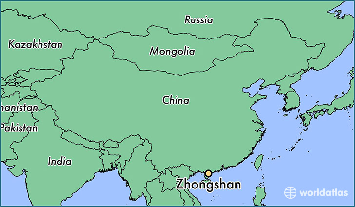 map showing the location of Zhongshan