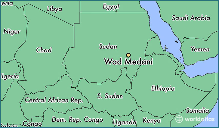 map showing the location of Wad Medani