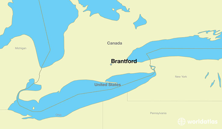 map showing the location of Brantford
