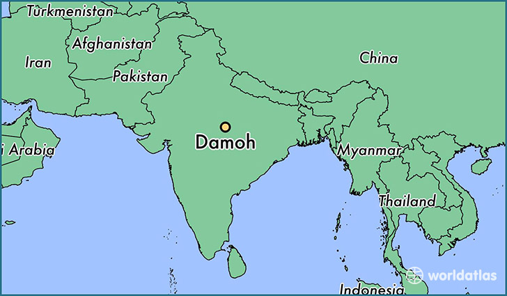 map showing the location of Damoh