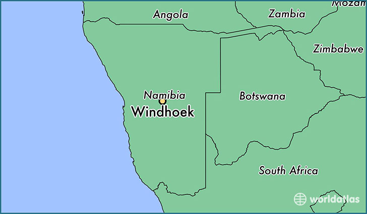 map showing the location of Windhoek