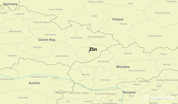 map showing the location of Zlin