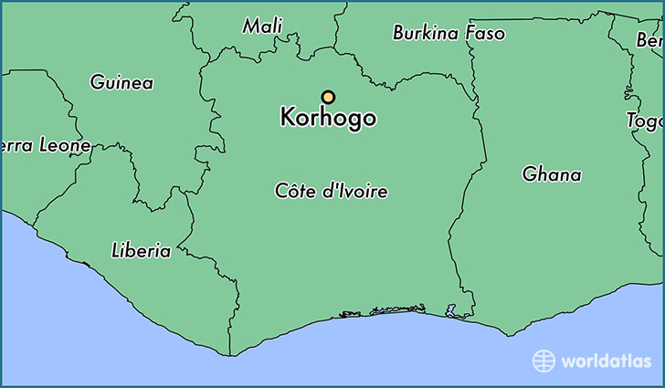 map showing the location of Korhogo