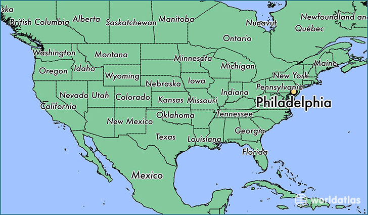 map showing the location of Philadelphia