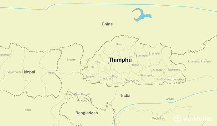 map showing the location of Thimphu