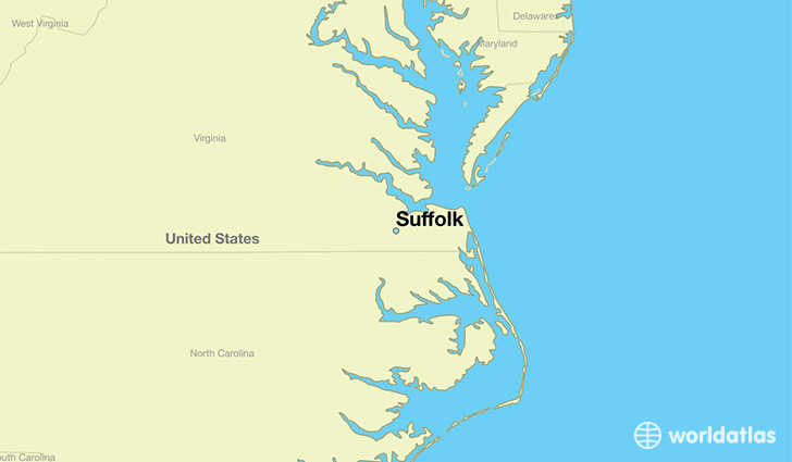 map showing the location of Suffolk