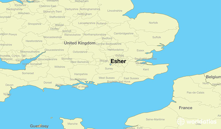 map showing the location of Esher