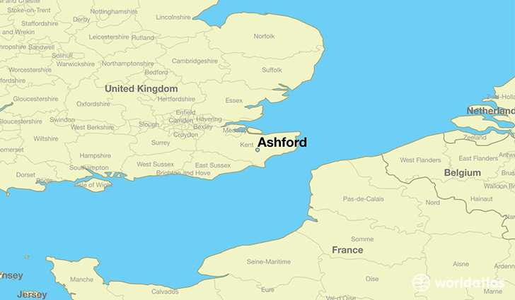 map showing the location of Ashford