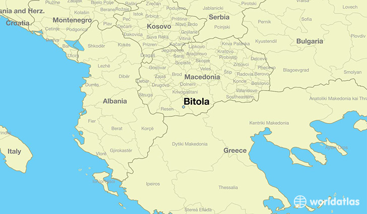 map showing the location of Bitola