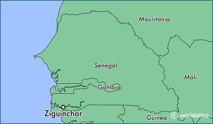 map showing the location of Ziguinchor