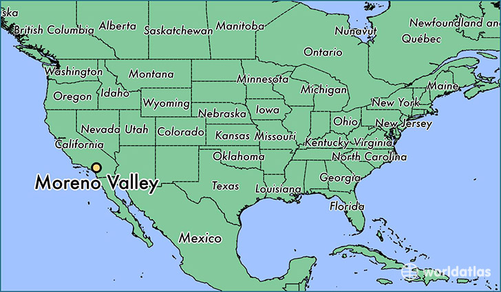 map showing the location of Moreno Valley