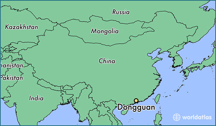 map showing the location of Dongguan