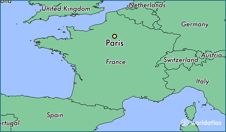 map showing the location of Paris