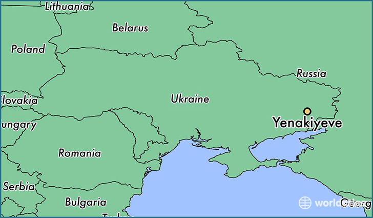 map showing the location of Yenakiyeve