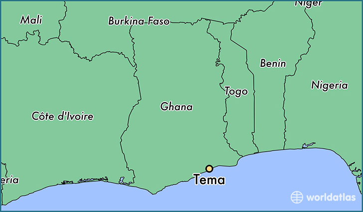 map showing the location of Tema