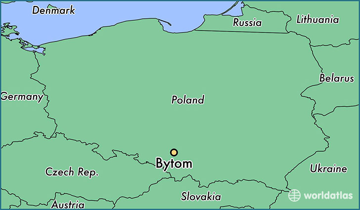 map showing the location of Bytom