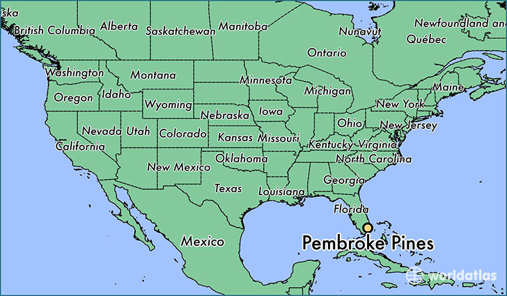 map showing the location of Pembroke Pines