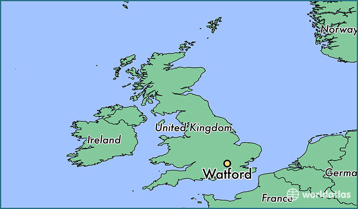 map showing the location of Watford