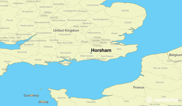 map showing the location of Horsham