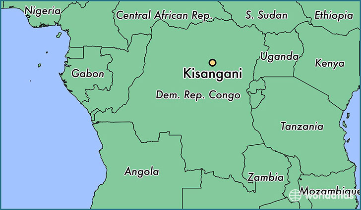 map showing the location of Kisangani