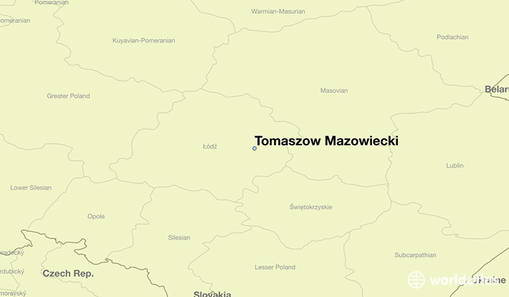 map showing the location of Tomaszow Mazowiecki