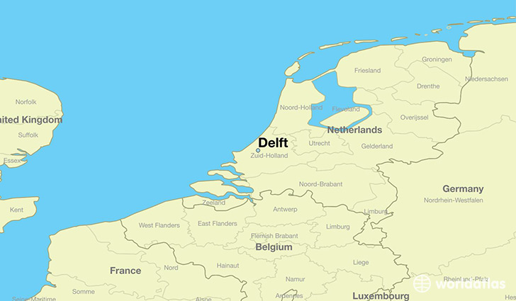 map showing the location of Delft