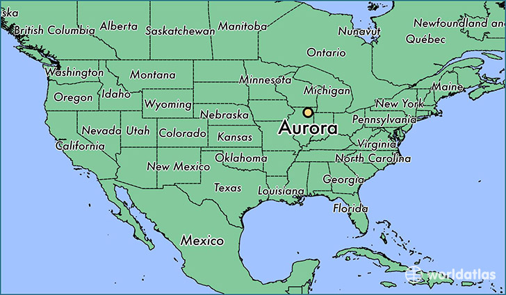 map showing the location of Aurora