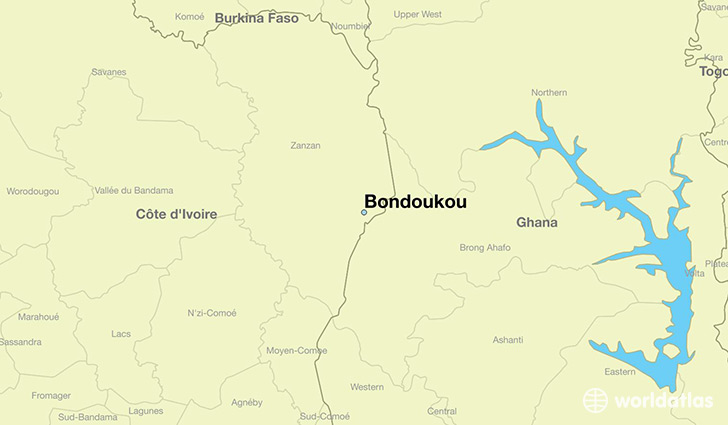 map showing the location of Bondoukou