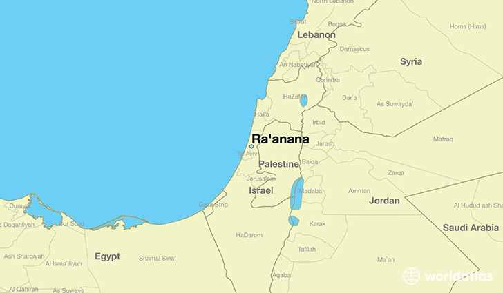 map showing the location of Ra'anana