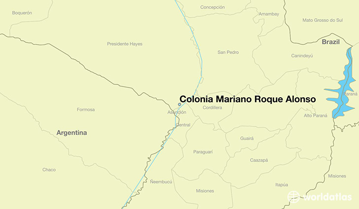 map showing the location of Colonia Mariano Roque Alonso