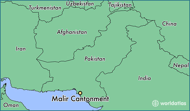map showing the location of Malir Cantonment