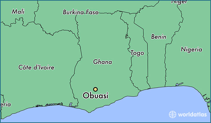map showing the location of Obuasi
