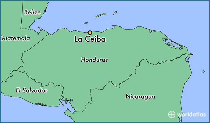 map showing the location of La Ceiba