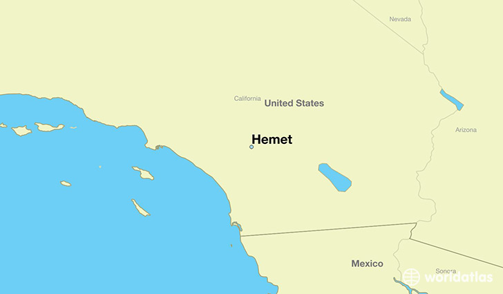 map showing the location of Hemet