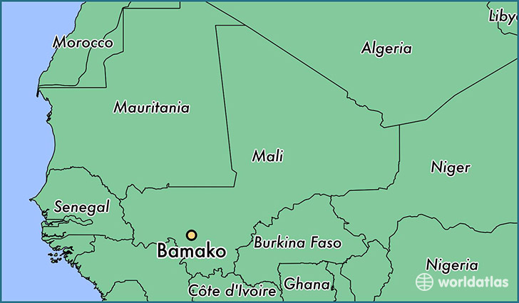 map showing the location of Bamako