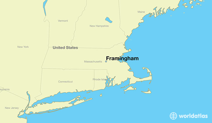 map showing the location of Framingham
