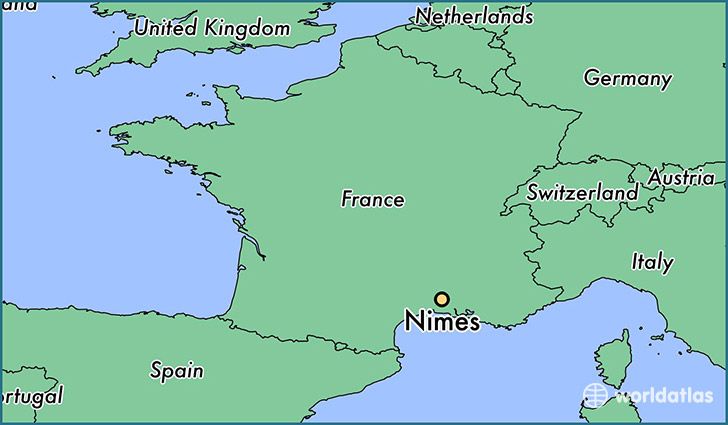 map showing the location of Nimes