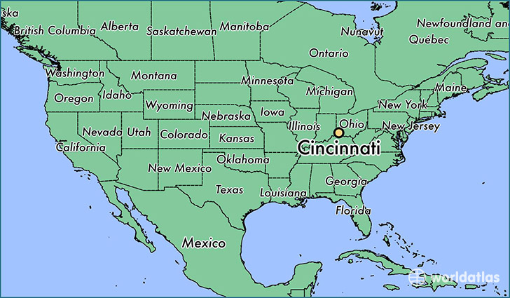 map showing the location of Cincinnati
