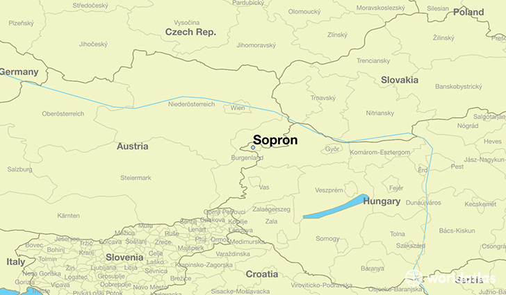 map showing the location of Sopron