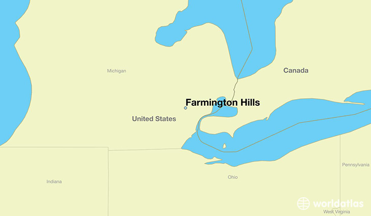 map showing the location of Farmington Hills
