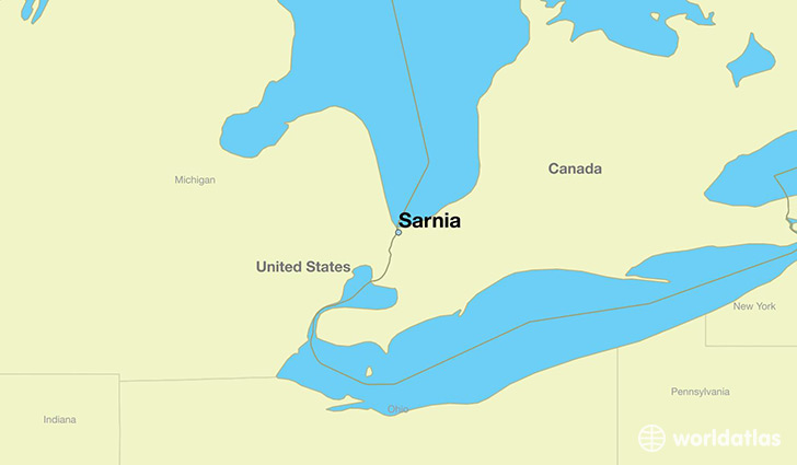 map showing the location of Sarnia