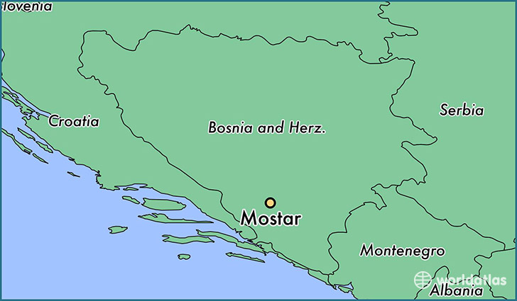 map showing the location of Mostar