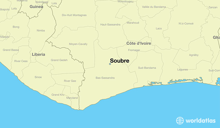 map showing the location of Soubre