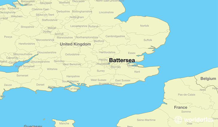 map showing the location of Battersea