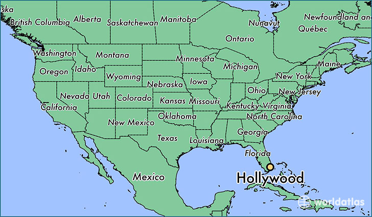 map showing the location of Hollywood