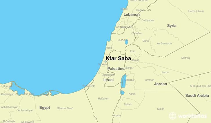 map showing the location of Kfar Saba