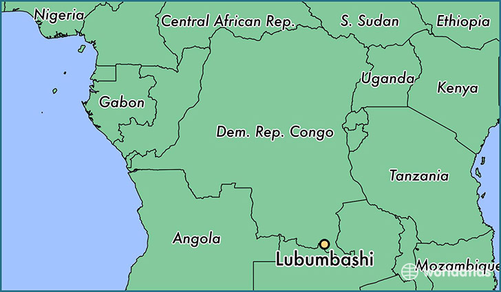 map showing the location of Lubumbashi