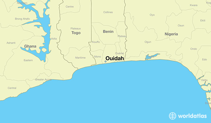 map showing the location of Ouidah