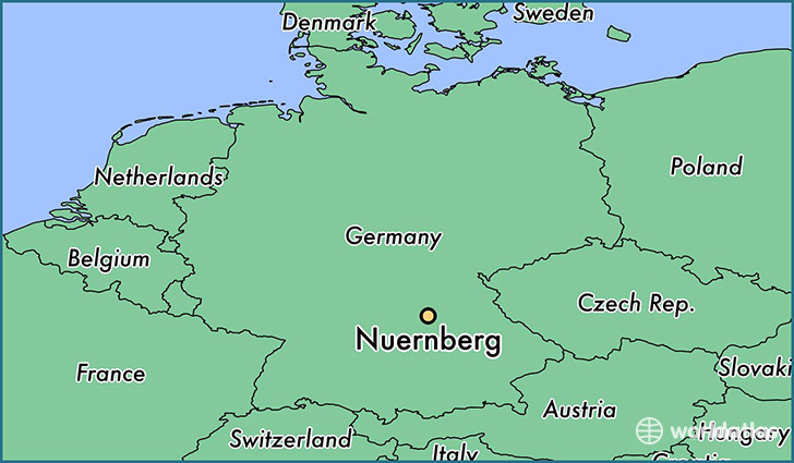 map showing the location of Nuernberg